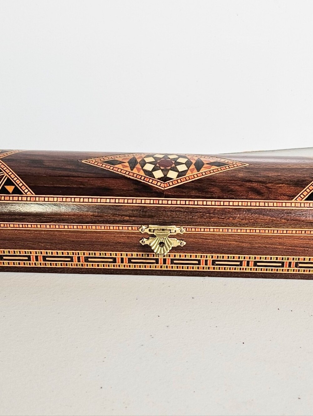 Vintage Handmade Marquetry Micro Wood Inlay Frankincense Trinket Decor Box - Picture 8 of 8